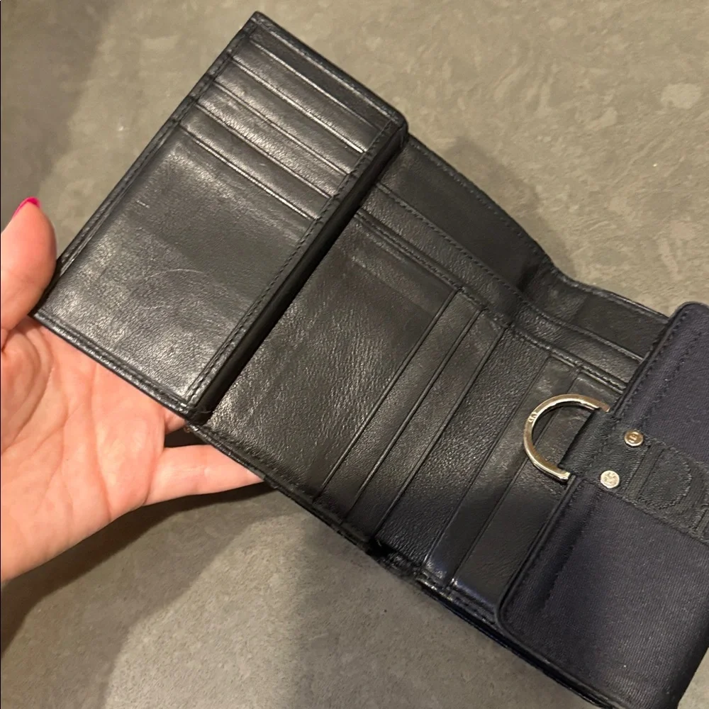 Christian Dior Compact Black Nylon & Leather Wallet